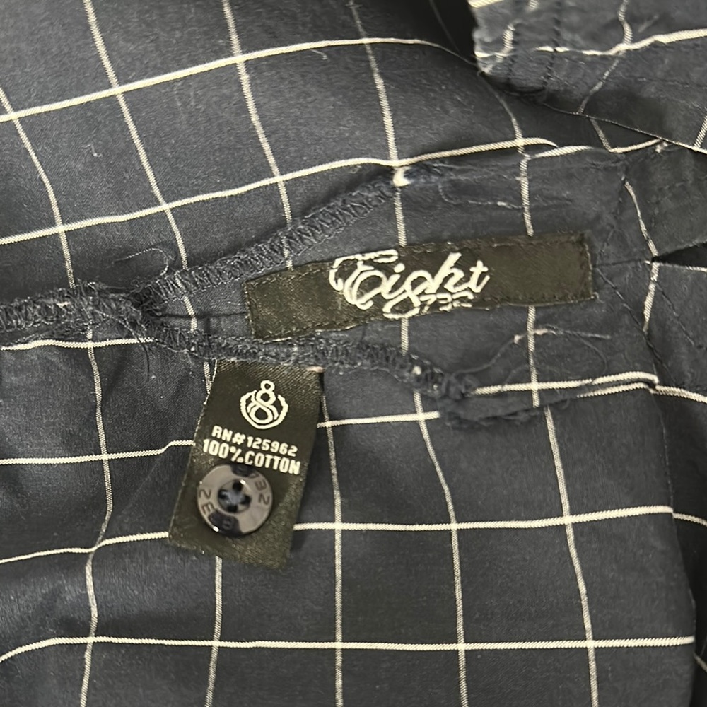 Eight 732 Checkered men’s button down Shirt navy blue with Gold Details - Picture 12 of 14
